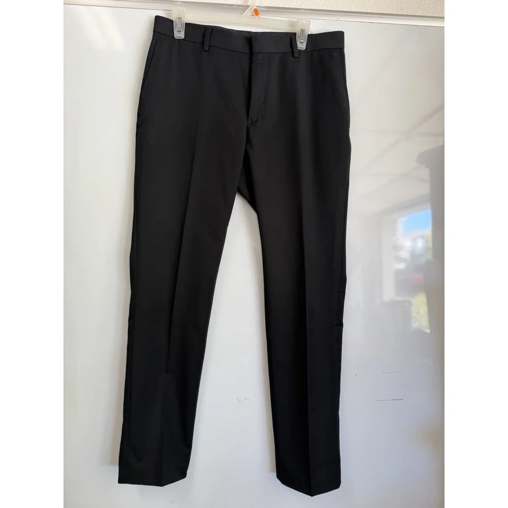 Men's Navy Blue Dress Trousers Slim Fit Flat Front Tailored Pants Size 31/30